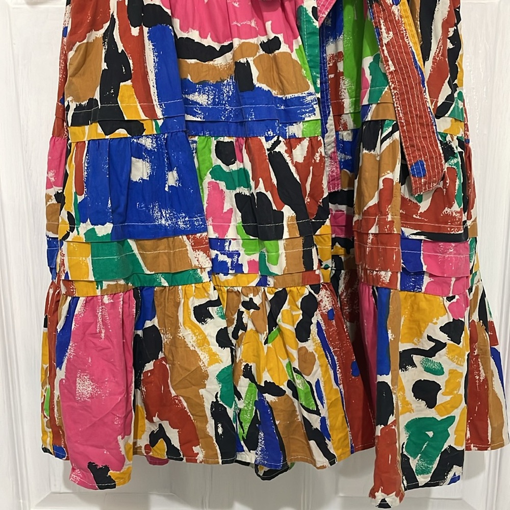 Colorful Abstract Print Mini Dress with Ruffle V-Neck - Picture 4 of 4